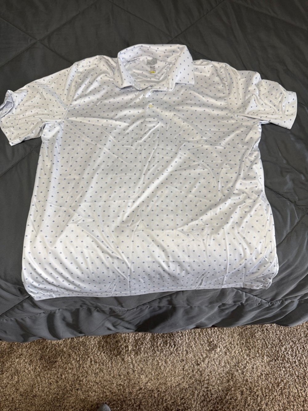 Gym Shark Men's White Polo Shirt with Blue Microprint